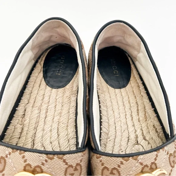 Gucci Pilar GG Supreme Canvas Espadrilles Brown Logo Marmont Flat Slip on EU 38 - Picture 6 of 11